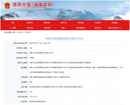 未落實雙人值班制度 湖南大漢物業(yè)管理綏寧分公司被罰